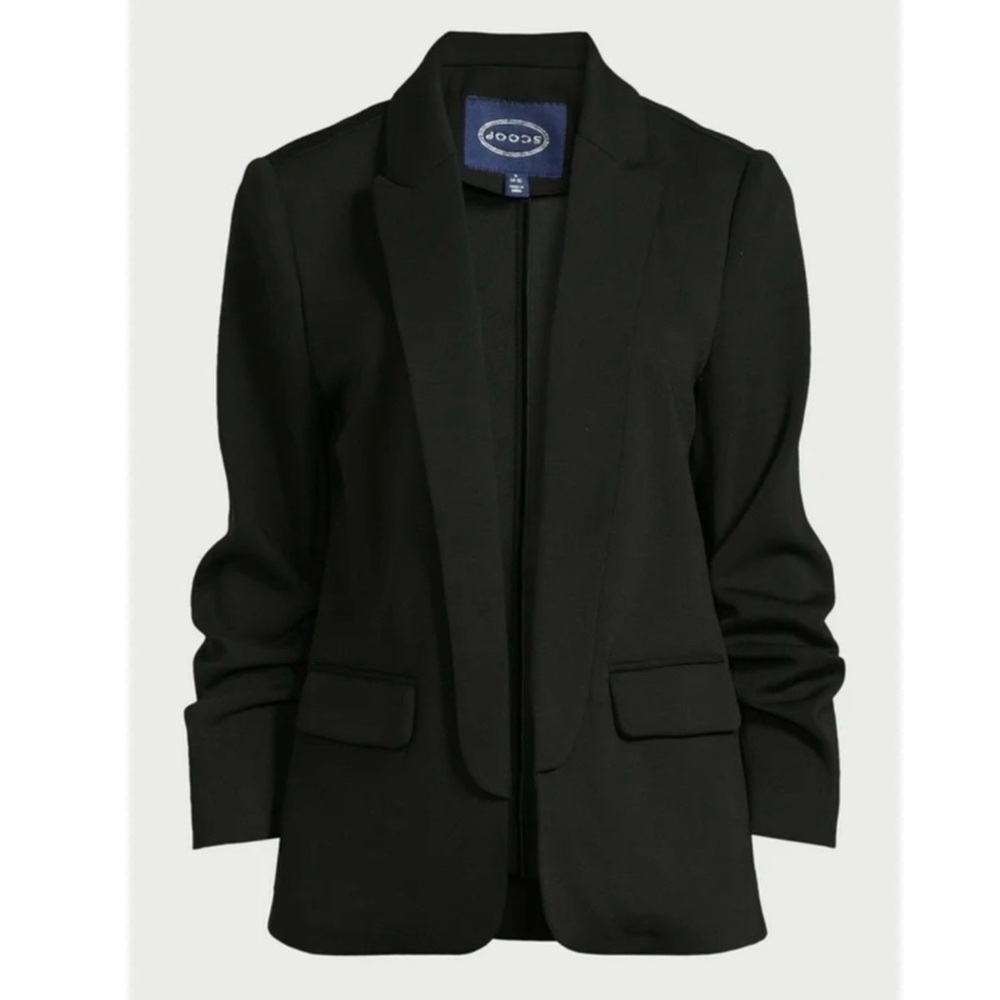 NWT Scoop Women’s Relaxed Scuba Knit Black Scrunch Sleeve Blazer